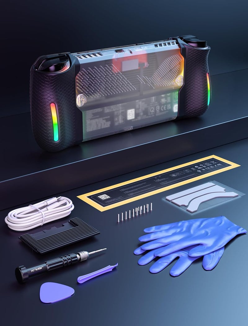 jsaux RGB Transparent Back Plate Compatible with ROG Ally X, ROG Ally X Case Accessories with Silicone Grip and Cooling Module, DIY Replacement Shell - Image 2